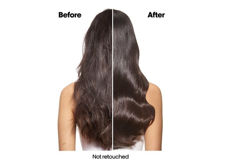 Before and after results using Absolut Repair Molecular by LOréal Professionnel, not retouched hair