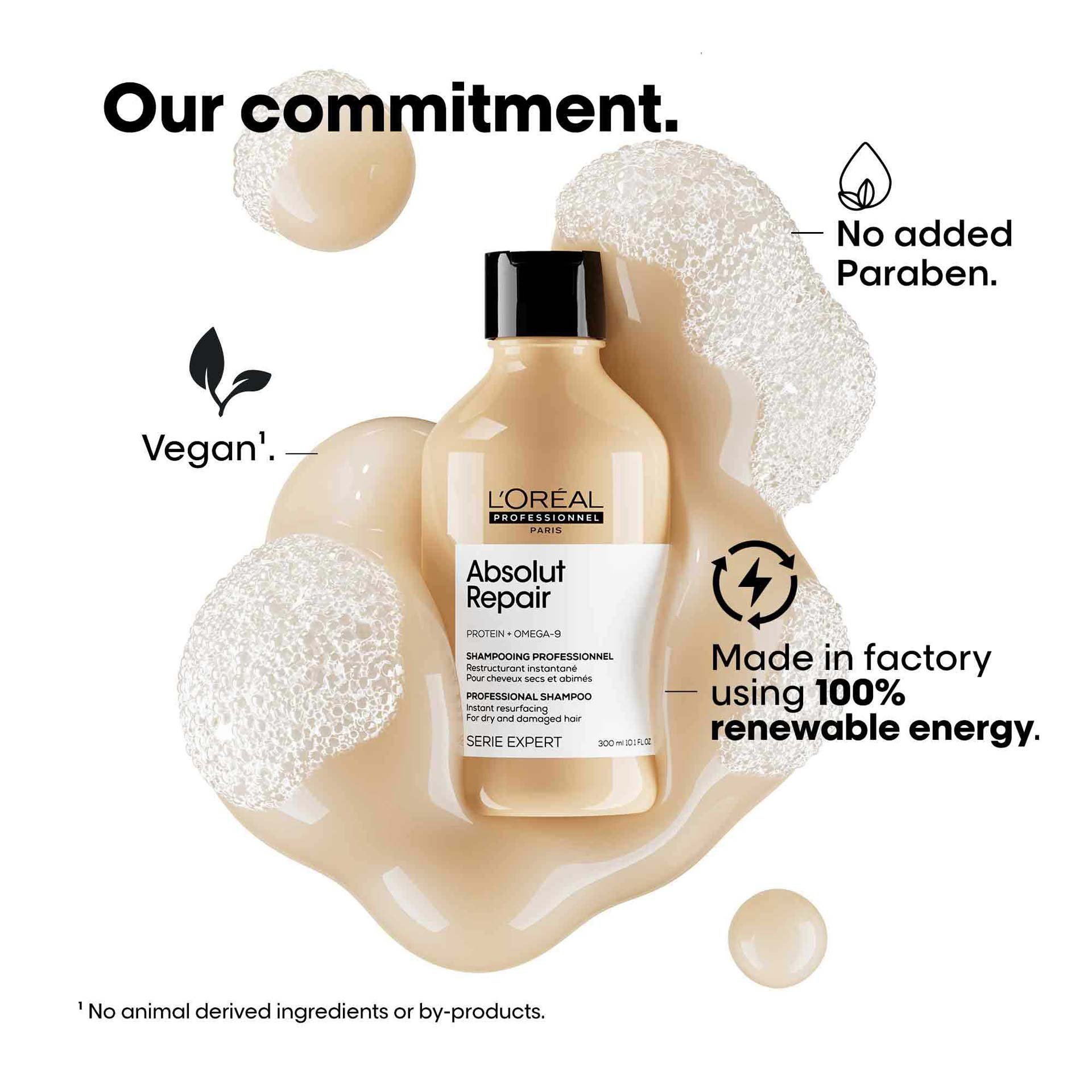 Absolut Repair Shampoo commitment - vegan, no added paraben