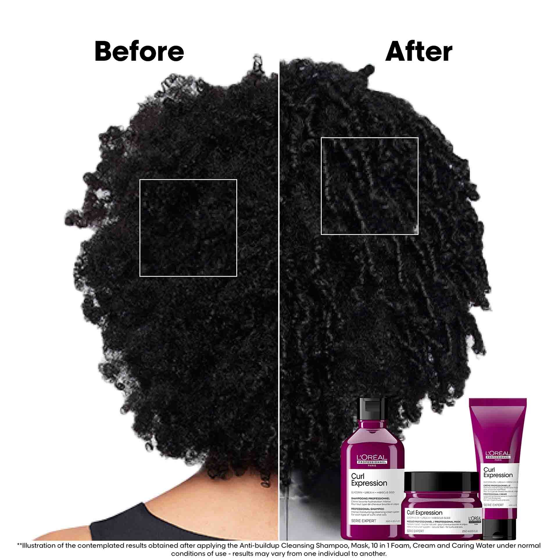 Before vs After Using Curl Expression Leave In Cream on Coily Hair