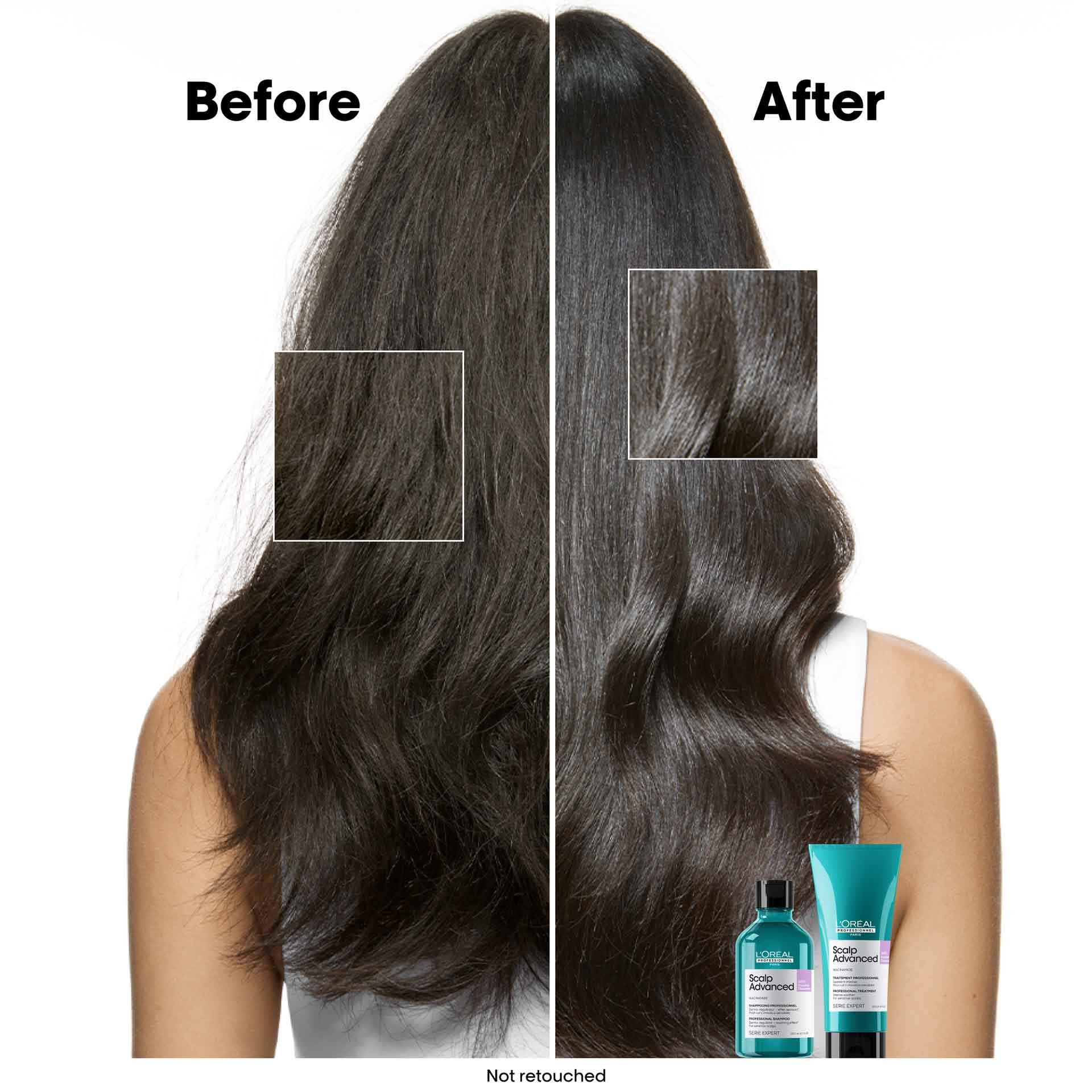 Before and after of anti-discomfort shampoo