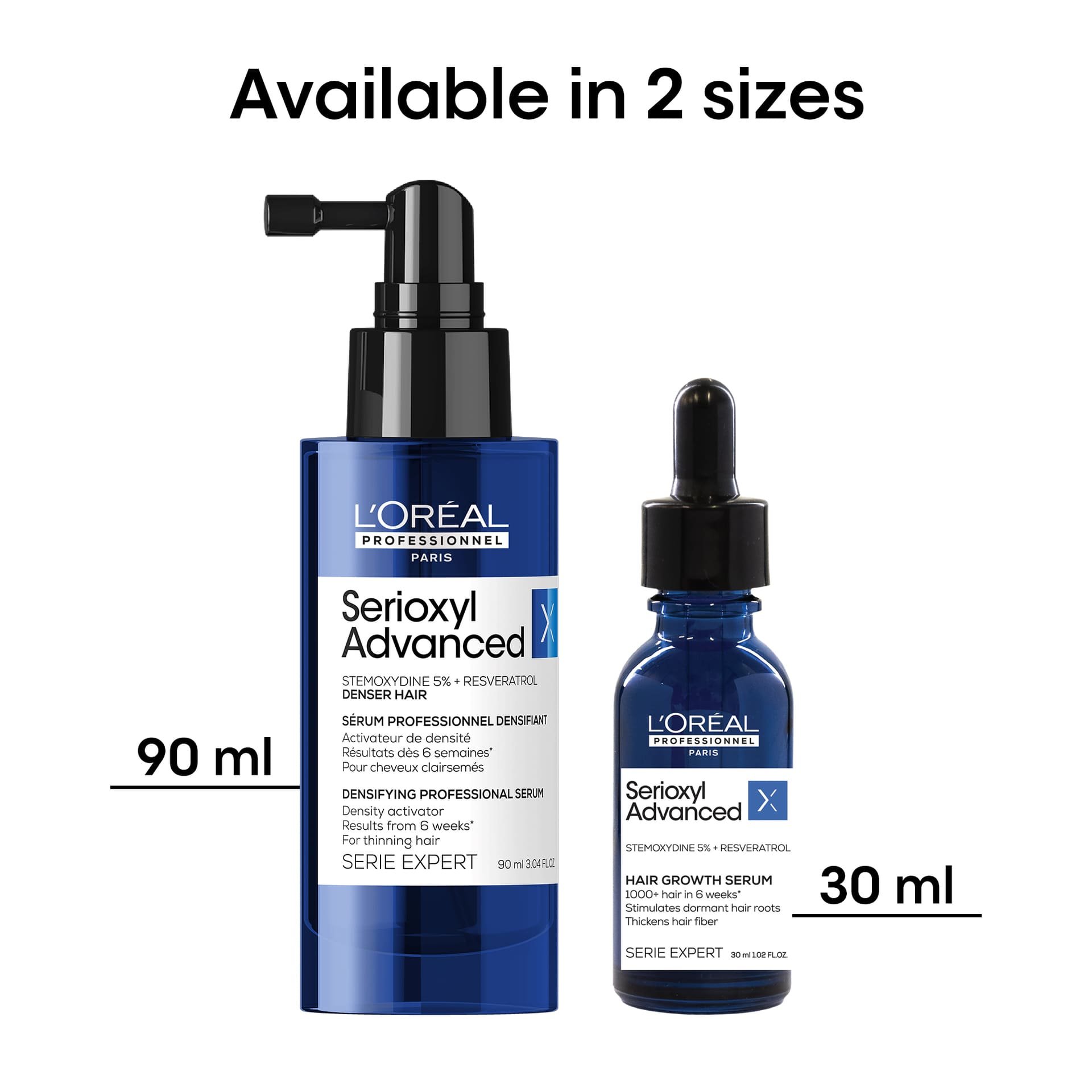 Serioxyl Advanced hair growth serum available in two sizes - 30 ML and 90 ML