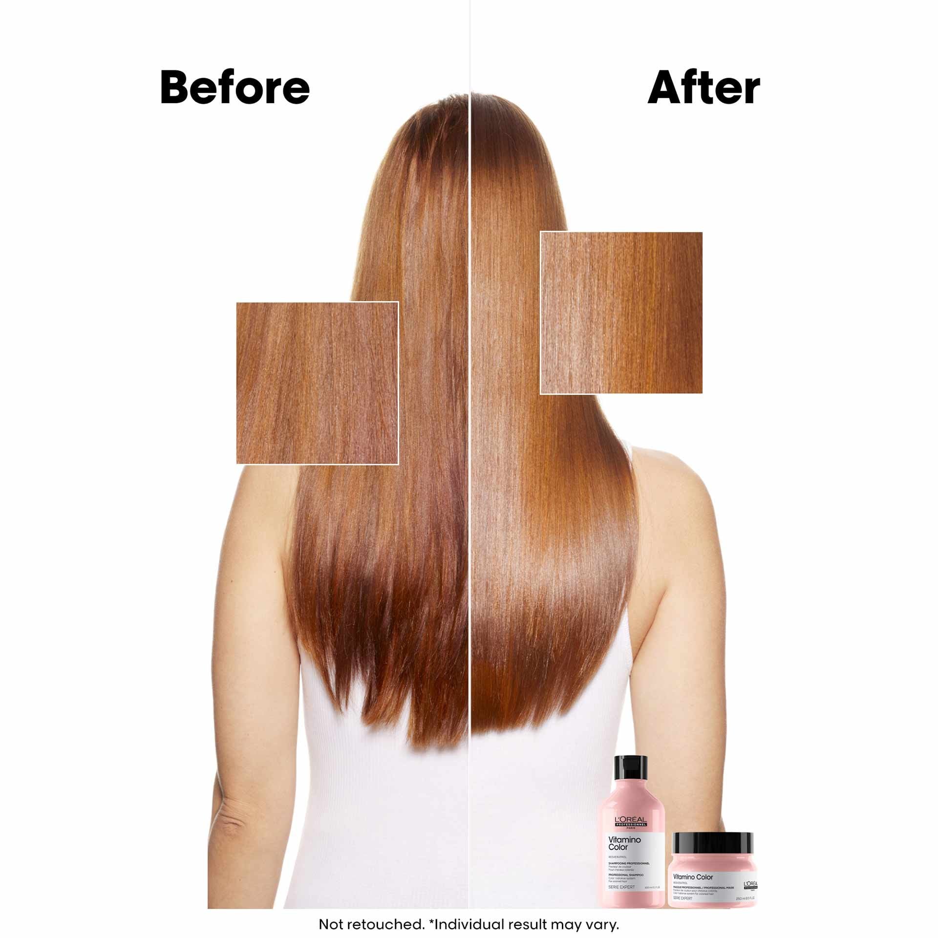 Before after results of Vitamino Color shampoo