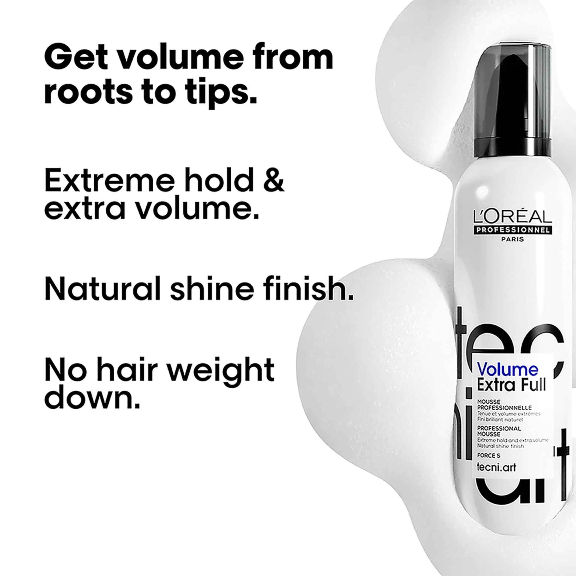 Benefits of L’Oréal Professionnel Tecni Art Volume Extra Full volumizing mousse